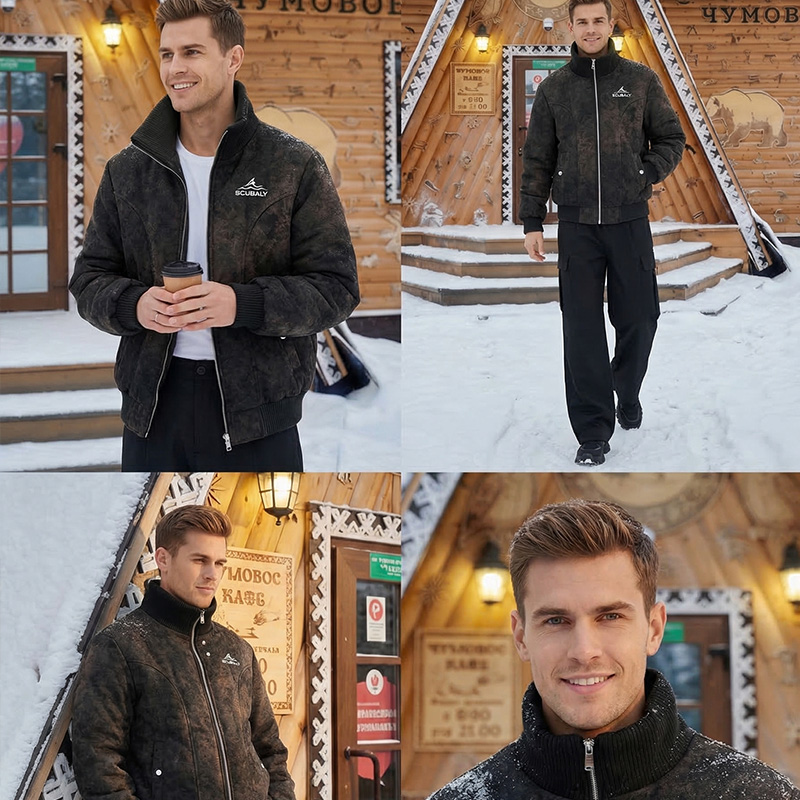 SCUBALY-YR268061 кожаная пуховая куртка-мотокуртка со стойкой