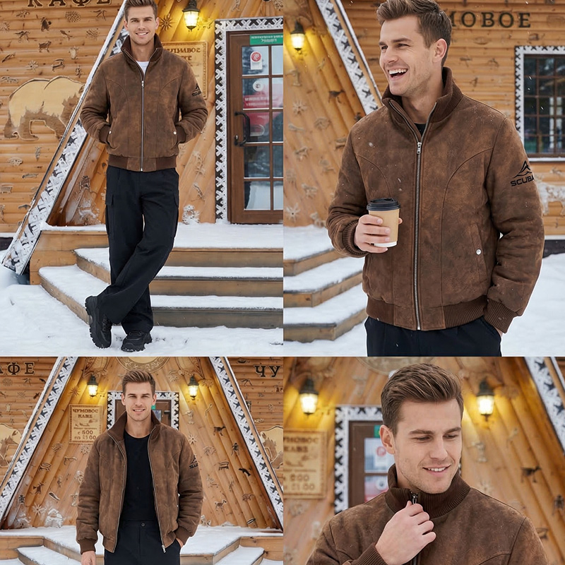 SCUBALY-YR268061 кожаная пуховая куртка-мотокуртка со стойкой