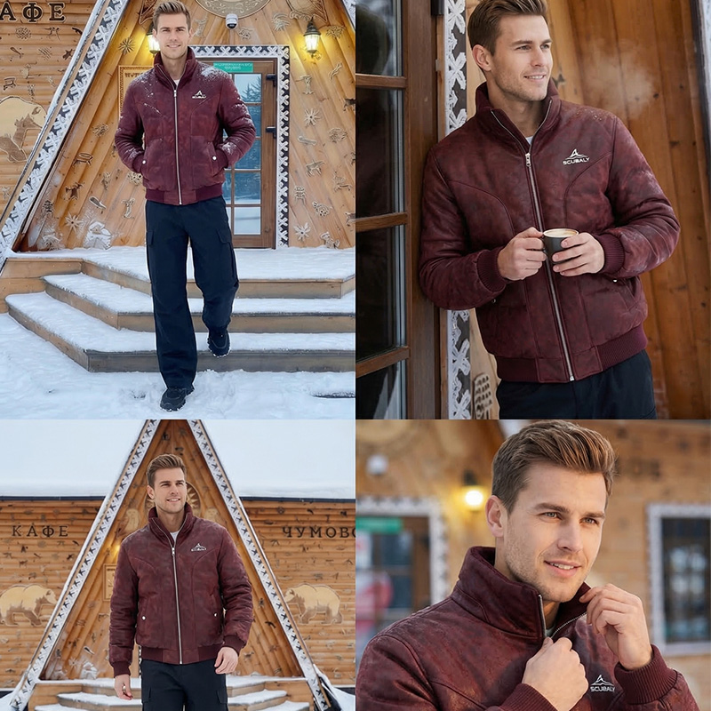 SCUBALY-YR268061 кожаная пуховая куртка-мотокуртка со стойкой