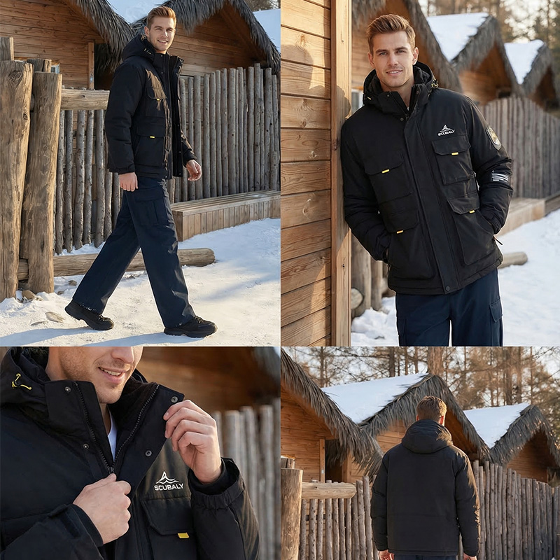 SCUBALY-YR268067 тёплый пуховик в рабочем стиле с капюшоном