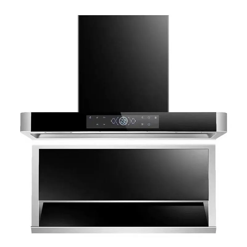 Два двигателя, большая мощность всасывания! Вытяжка формы «7», боковое и верхнее всасывание, интеллектуальное сенсорное управление, ЖК-дисплей, настенная