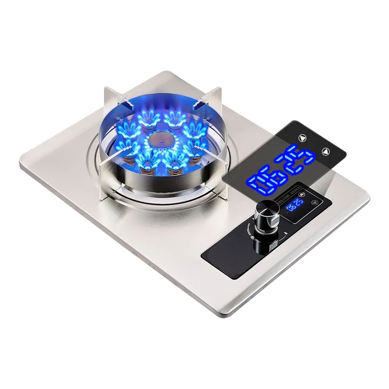 Прямые продажи с завода: газовая плита из нержавеющей стали с 9-камерными горелками высокой мощности, защитой от задувания, домашняя, одноконфорочная, с таймером, для сжиженного газа