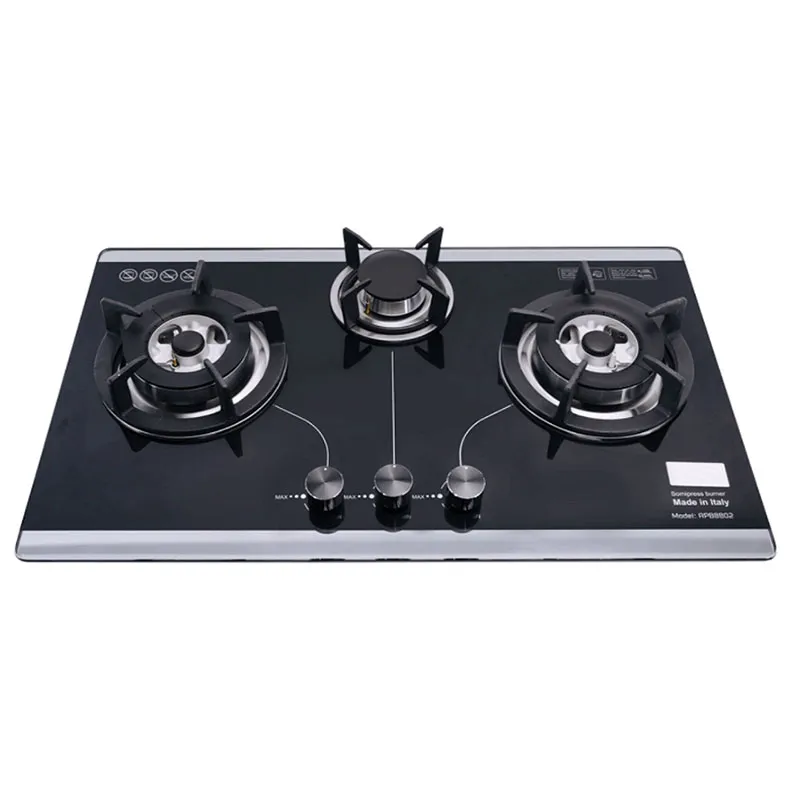 Кухонный электроприбор: встраиваемая газовая плита с закалённым стеклом панели, 3 конфорки