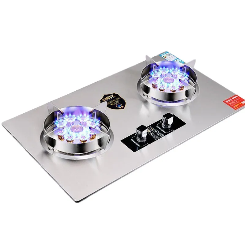 Прямые поставки с завода: домашняя газовая плита для сжиженного/природного газа, две 9-камерные конфорки, двойная варочная панель, с таймером, высокой мощности, из нержавеющей стали