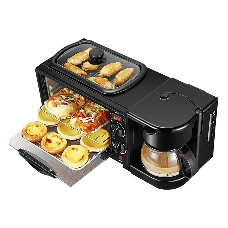 Многофункциональный электрический завтрак-комбайн «3 в 1» на 9 л, большой ёмкости, со встроенной кофемашиной и функцией печи для пиццы