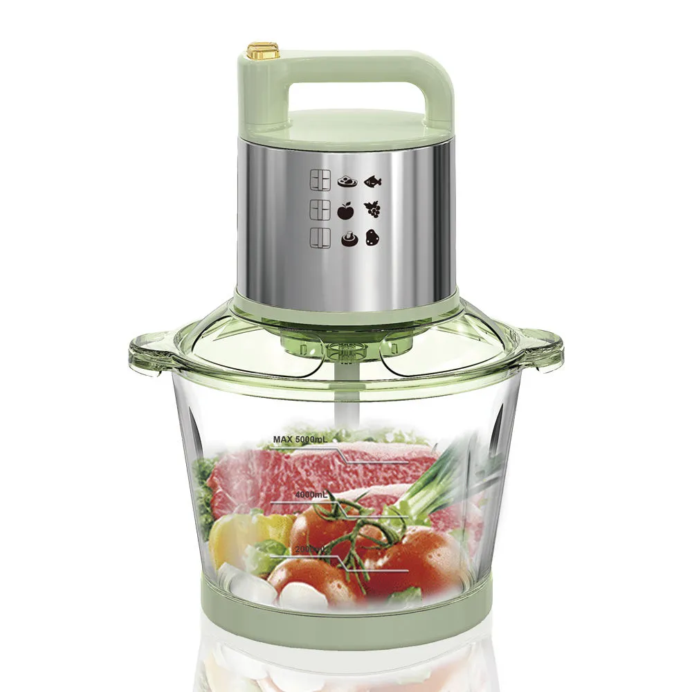 Электрический кухонный комбайн на 5 л, портативный с ручкой, стеклянная многофункциональная домашняя овощерезка, измельчитель пищевых продуктов