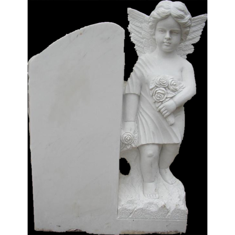 Scultura di angelo in piedi in marmo personalizzata per lapide