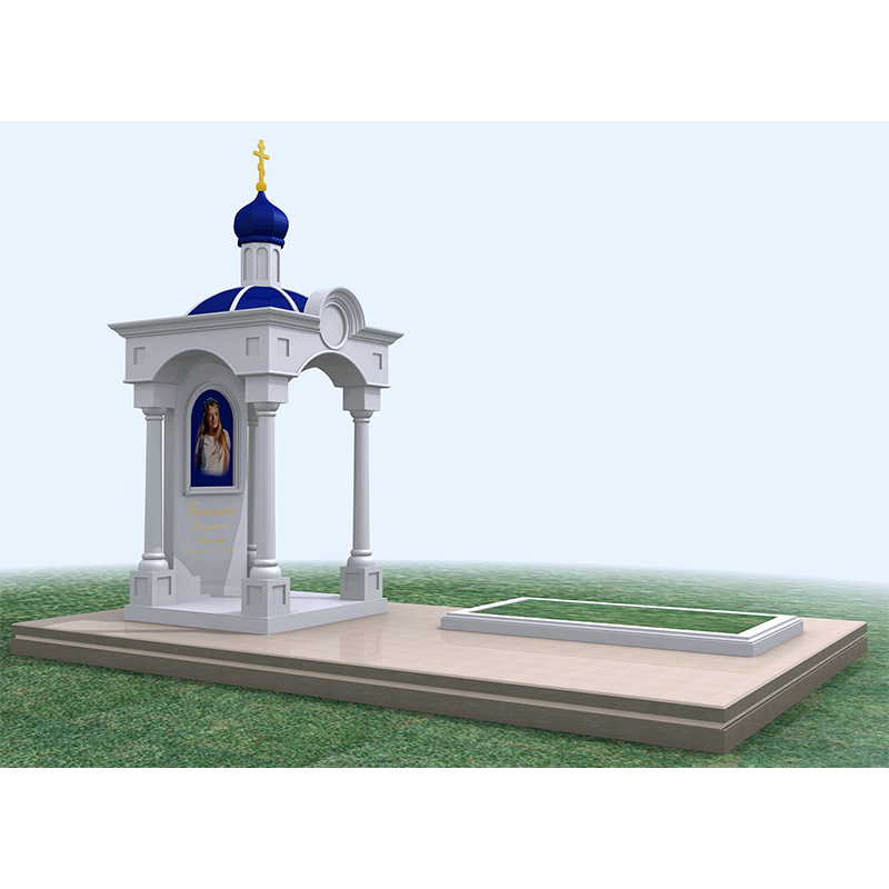 Monumento in marmo con tetto ad arco e croce personalizzata
