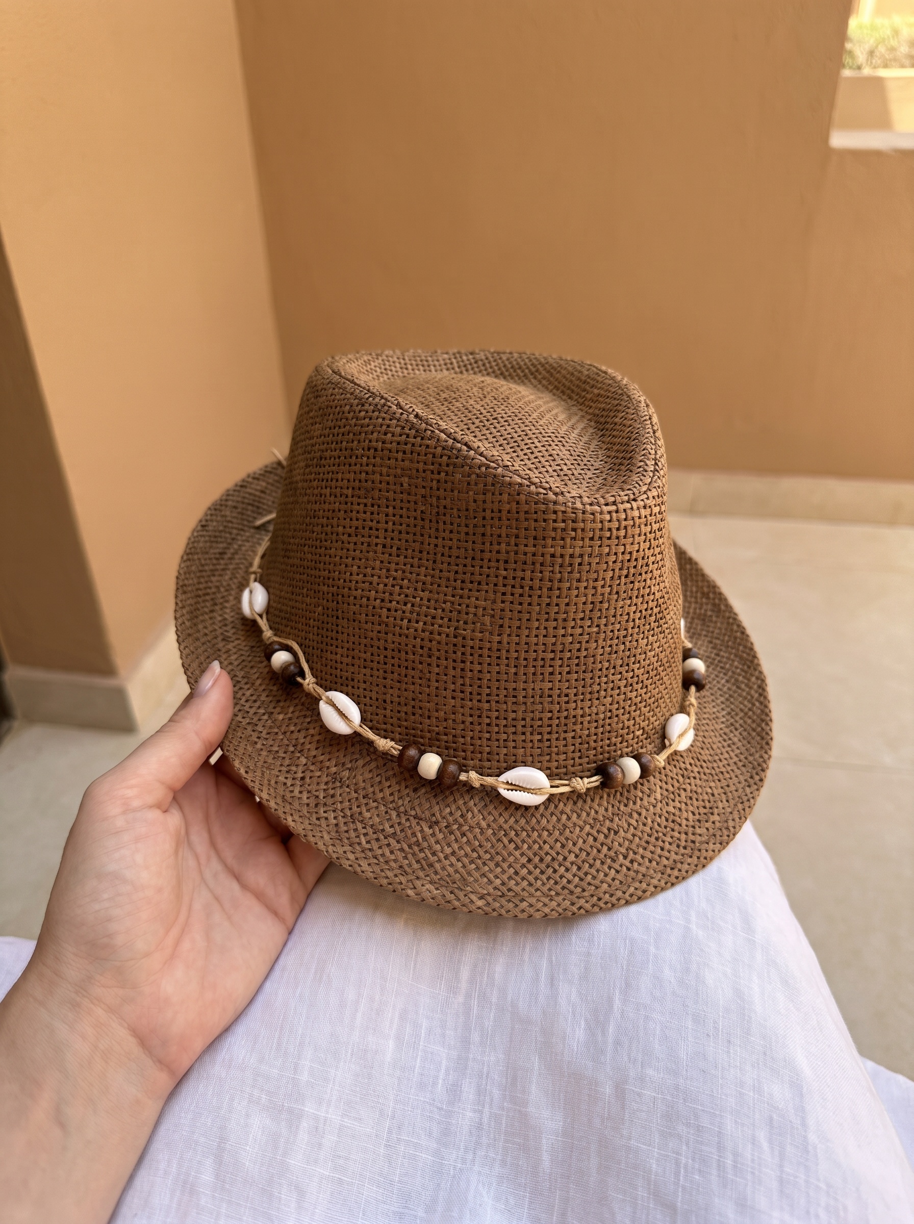 Coastal Bohemian Shell Beaded Straw Fedora Hat