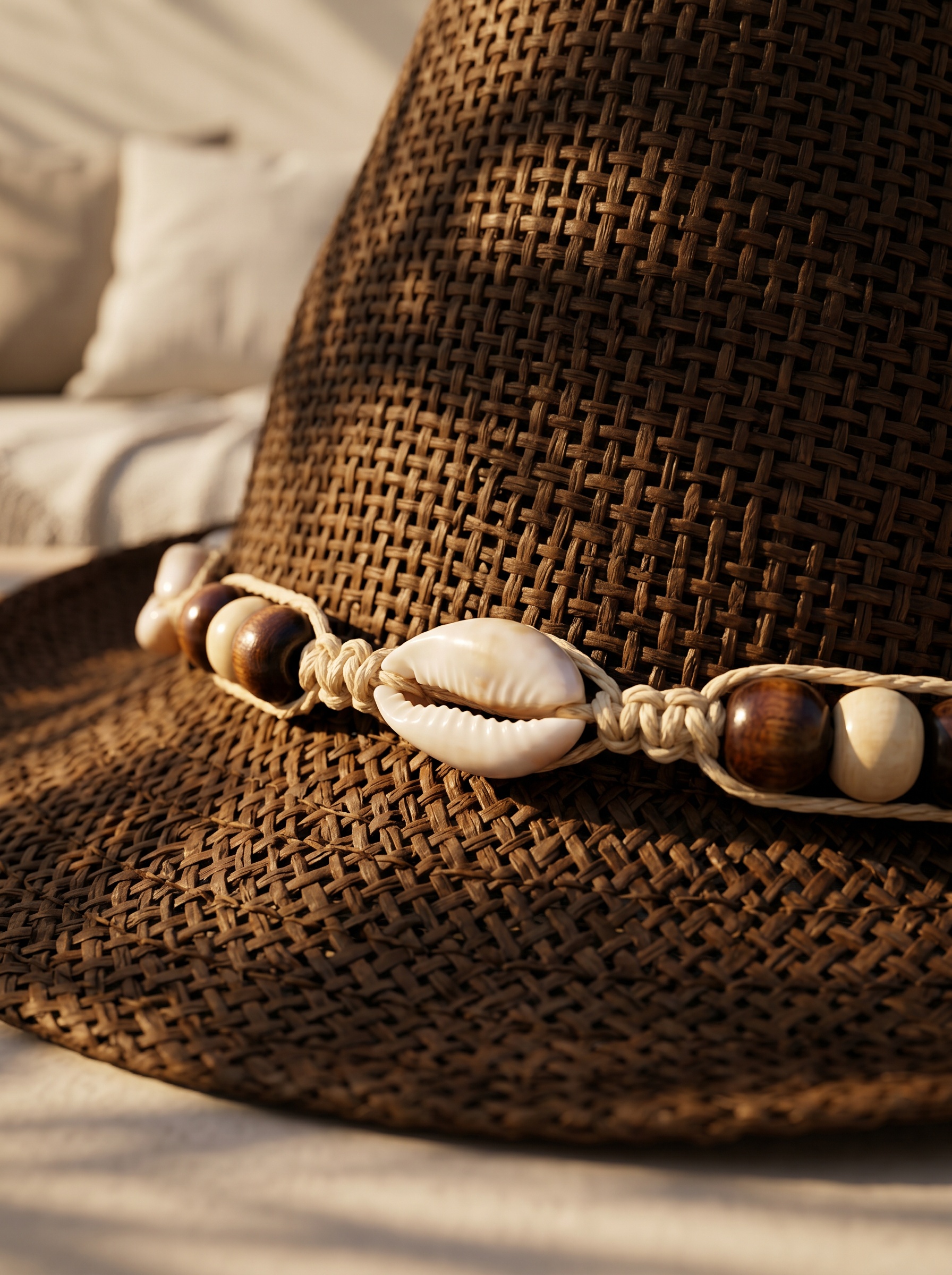 Coastal Bohemian Shell Beaded Straw Fedora Hat