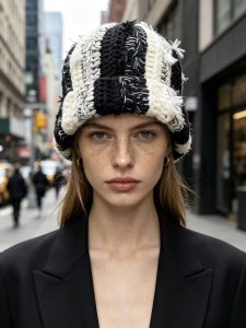 вязаная шапка с ремешком