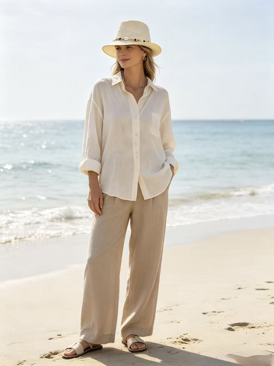 Coastal Bohemian Shell Beaded Straw Fedora Hat