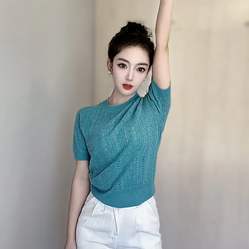 Женский кашемировый свитер — 100% кашемир, короткий рукав, пуловер, трикотаж, свитер 24018