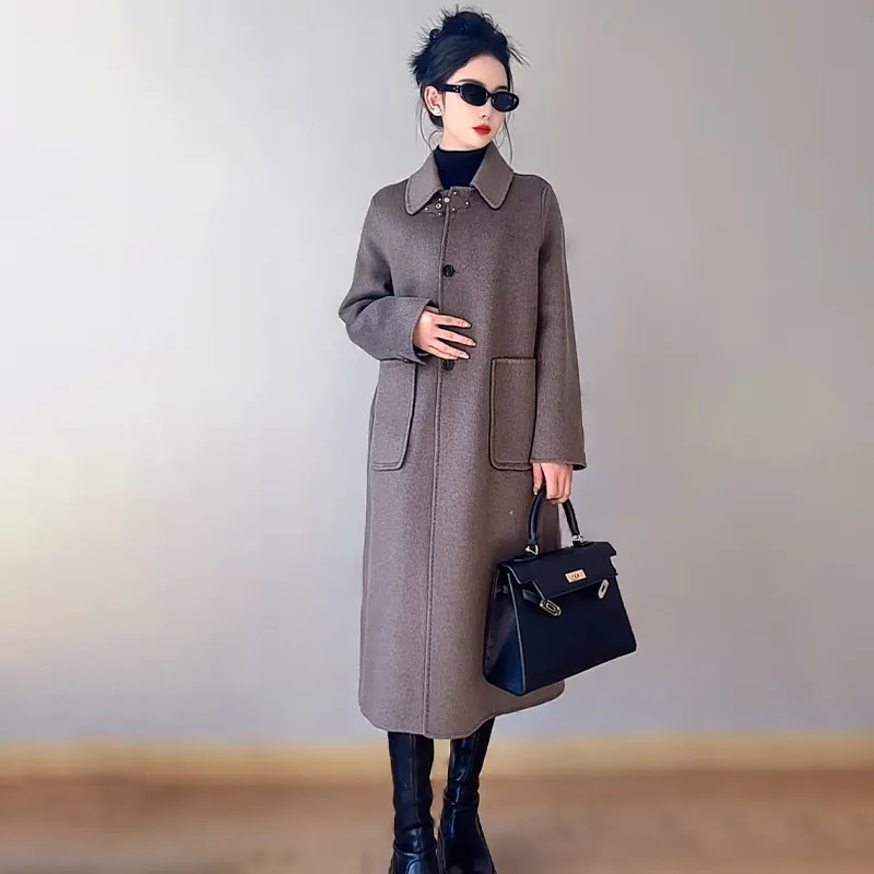Женское кашемировое пальто — 100% кашемир, стройнящее, короткое, женское, стильное, корейской версии, осенне-зимнее 24019