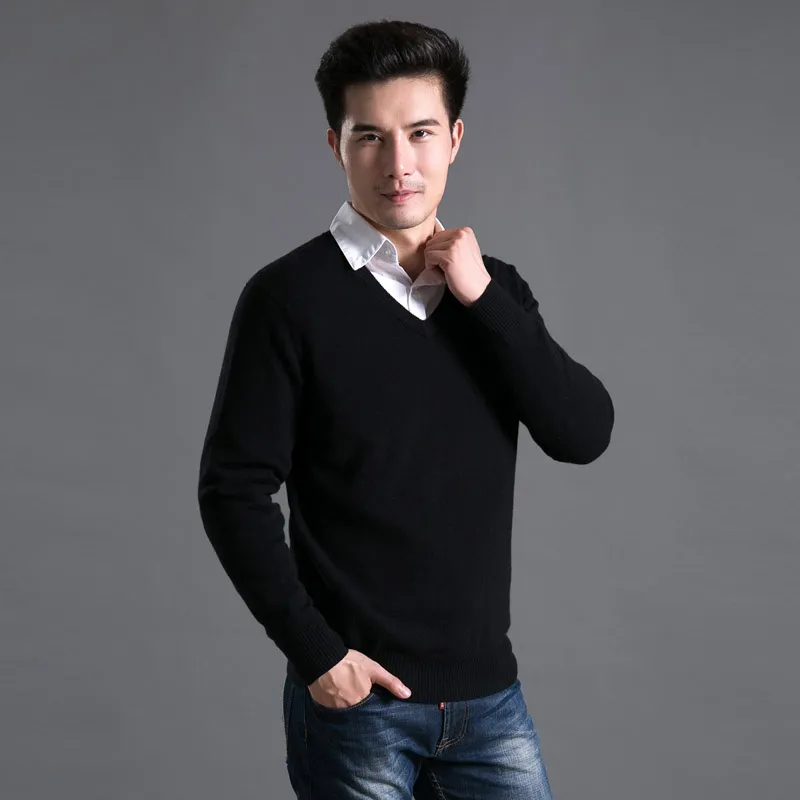 Мужской кашемировый свитер — 100% кашемир, V-образный вырез, джемпер, трикотаж, кофта 11228