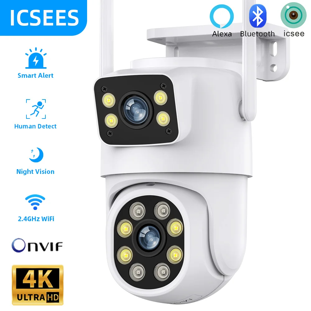ICsee Outdoor 6-мегапиксельная сетевая камера с двумя объективами PTZ IP 6-мегапиксельная сетевая камера с двумя объективами, двусторонней связью и функцией безопасности IP