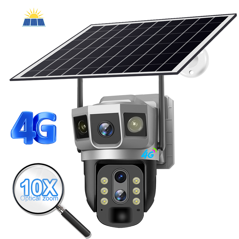 V380 4-мегапиксельная 4G-камера с 10-кратным оптическим зумом, двумя объективами, солнечной батареей и PTZ-функцией Двойная камера с батареей и солнечной батареей 4G-камера с 10-кратным оптическим зумом для видеонаблюдения Камера на солнечной батарее