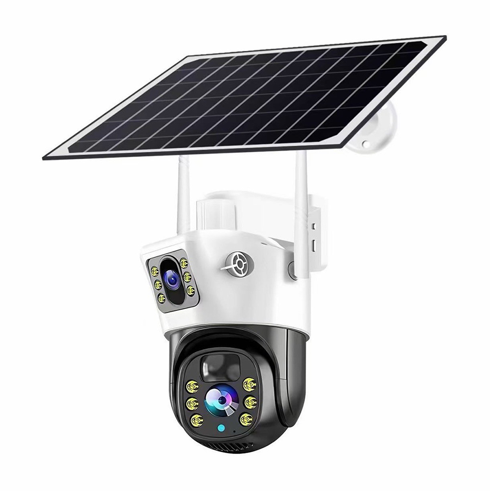 V380 4MP 4G Солнечная камера с двойным объективом и поворотным кронштейном CCTV для видеонаблюдения 4G Наружная солнечная камера с поворотным кронштейном 4G Двойная солнечная камера безопасности V380