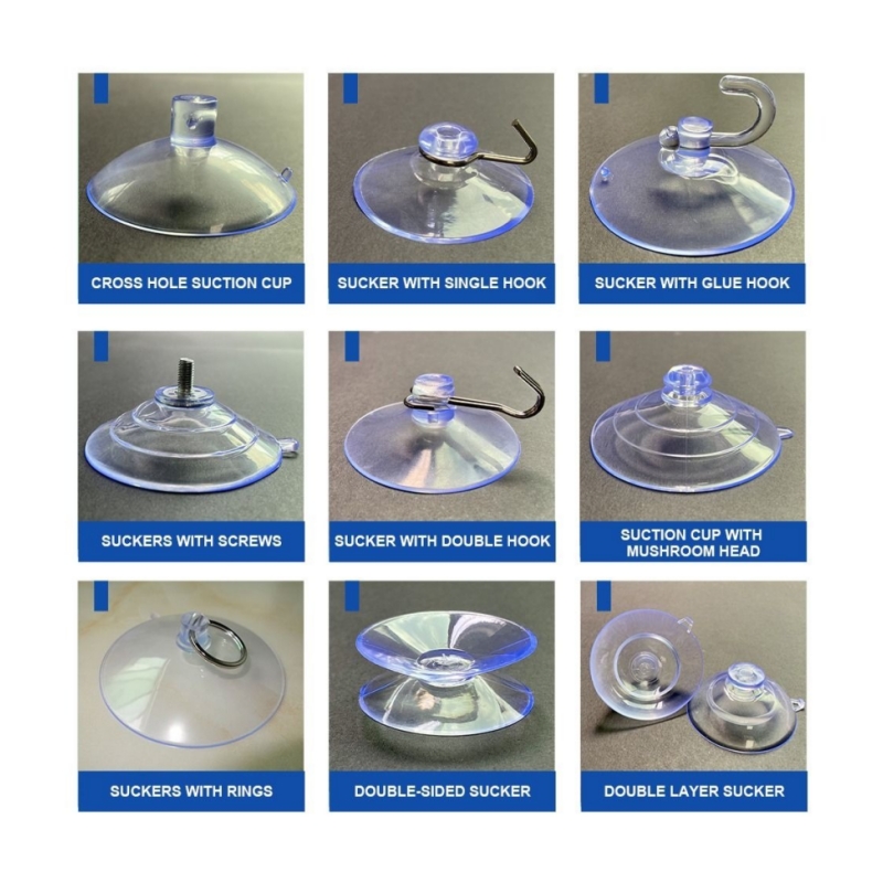 Custom Hundreds of Shapes and Sizes Vacuum Suction Cup Glass PVC Sution Cup With Hook, Nut, Screw, Loop, Plastic Ring