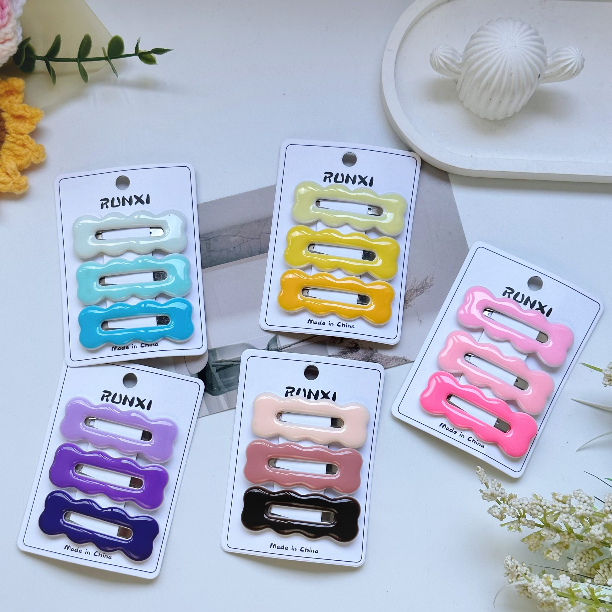 Цветные зажимы BB с капельным рисунком 3 карточки