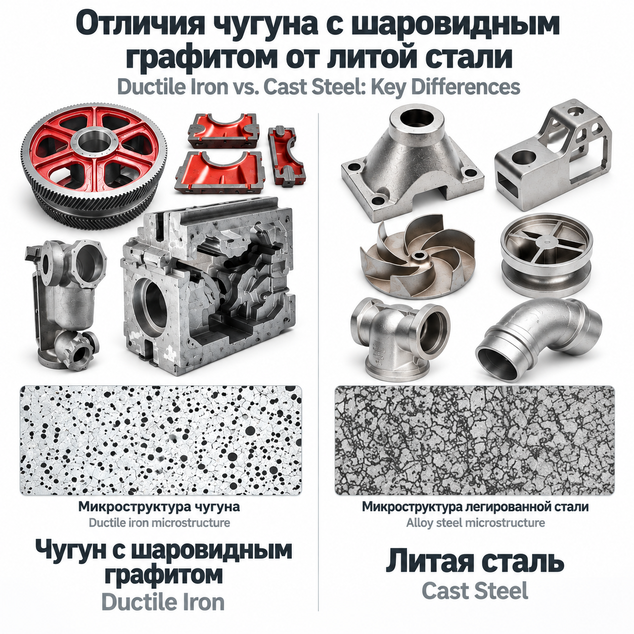 В чем разница между литой сталью и высокопрочным чугуном?