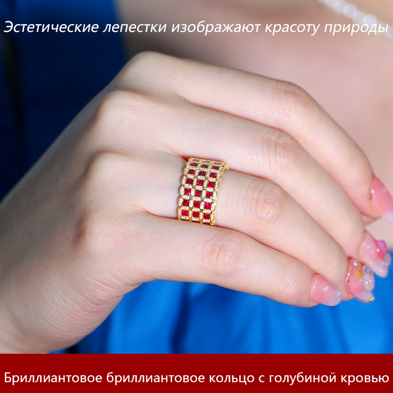 18-каратное золото рубиновый цветок рифма свет роскошное кольцо