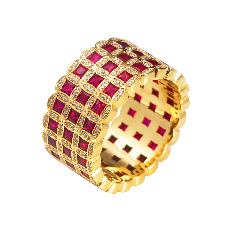 18-каратное золото рубиновый цветок рифма свет роскошное кольцо