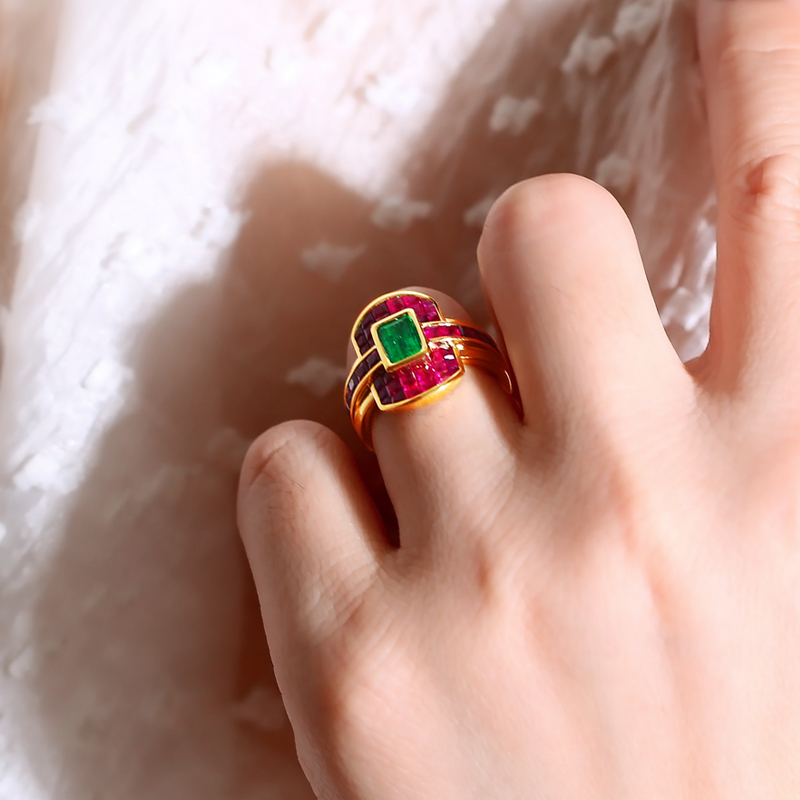 18K золото красочные драгоценные камни кольца
