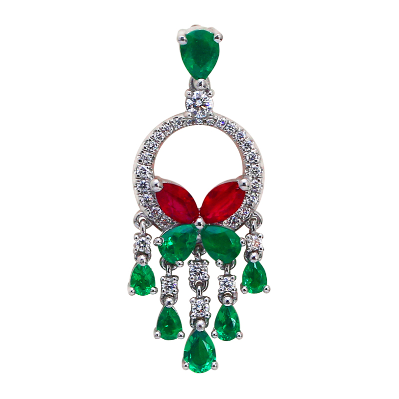 PT950 платиновые красные изумрудные серьги