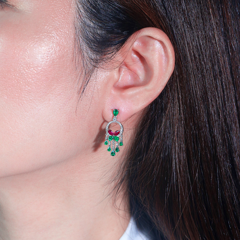 PT950 платиновые красные изумрудные серьги