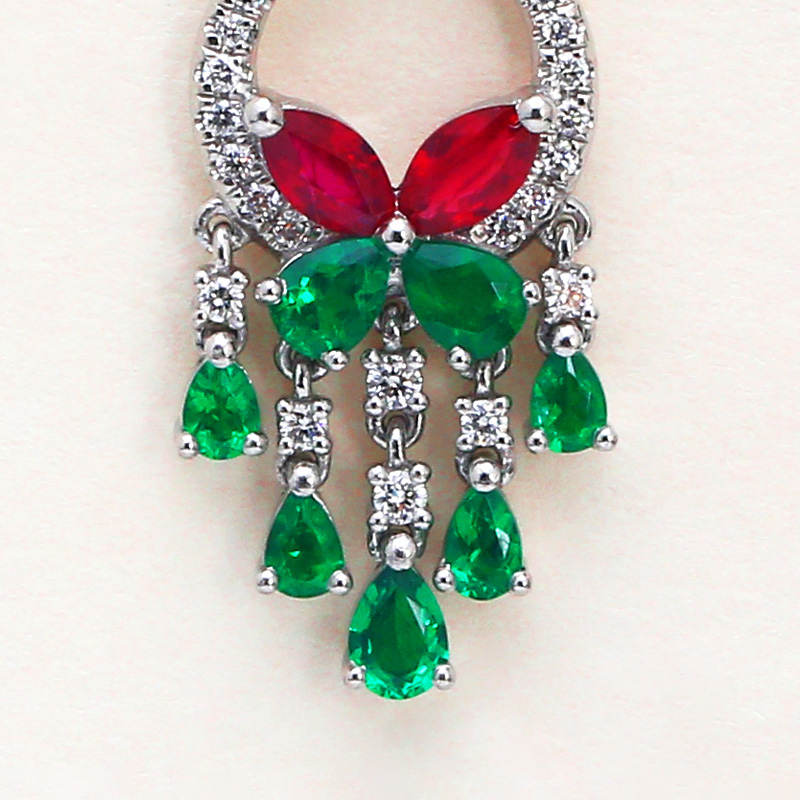 PT950 платиновые красные изумрудные серьги