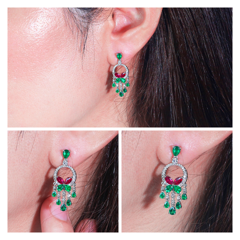 PT950 платиновые красные изумрудные серьги