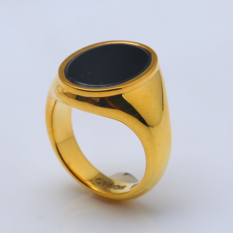Кольцо-печатка из серебра с золотым покрытием и агатом