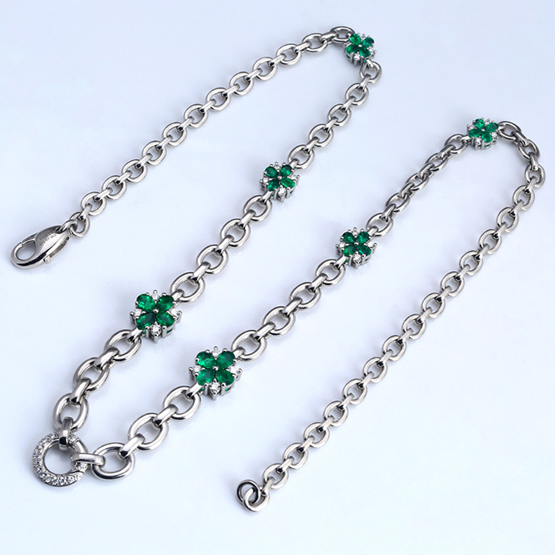 Зеленое сокровище платиновое ожерелье в форме цветка