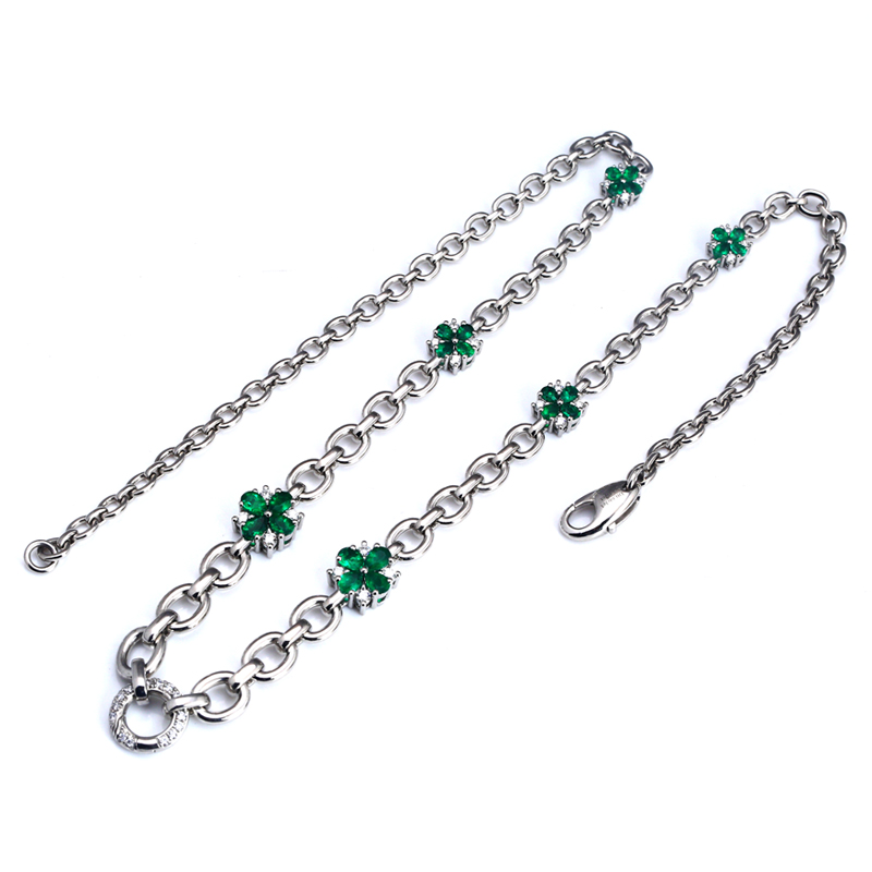 Зеленое сокровище платиновое ожерелье в форме цветка