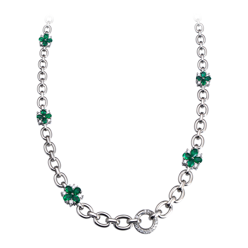 Зеленое сокровище платиновое ожерелье в форме цветка