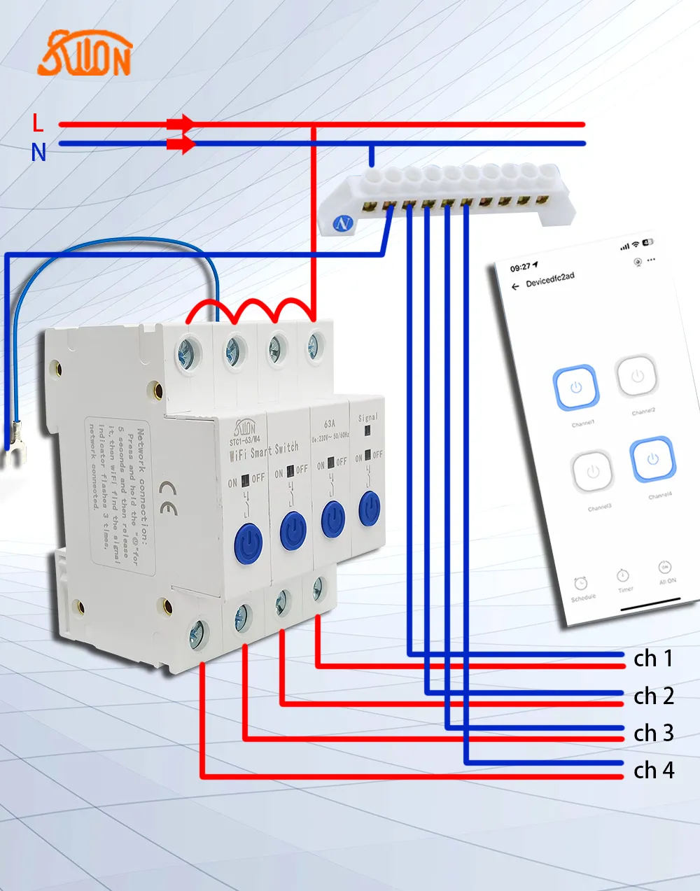 Четырехканальный выключатель STC1-63/4W Ewelink