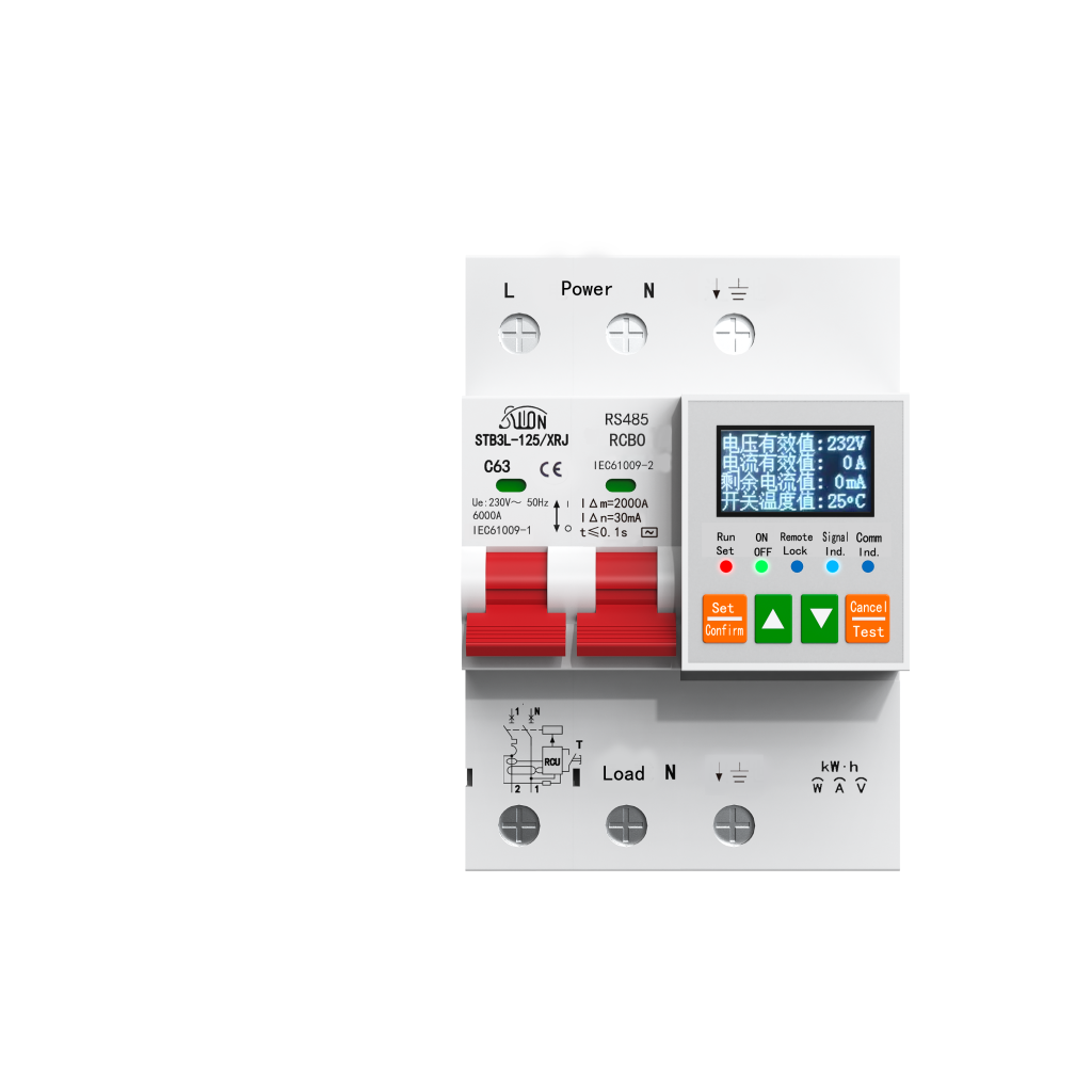 STB3L-125-XRJ-485 – Умный автоматический выключатель с RCBO, RS485, дисплеем и контролем заземления