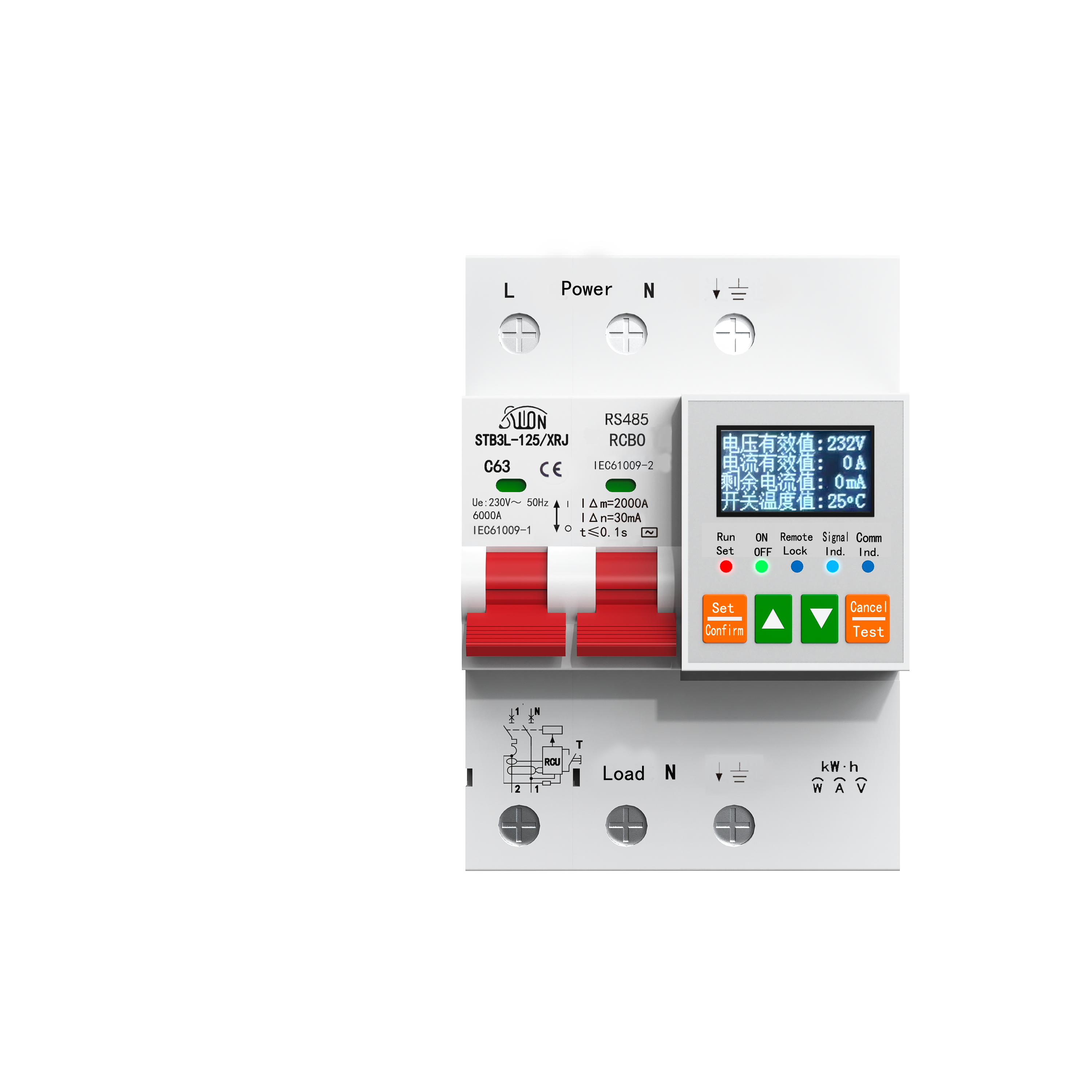 STB3L-125-XRJ-485 – Умный автоматический выключатель с RCBO, RS485, дисплеем и контролем заземления