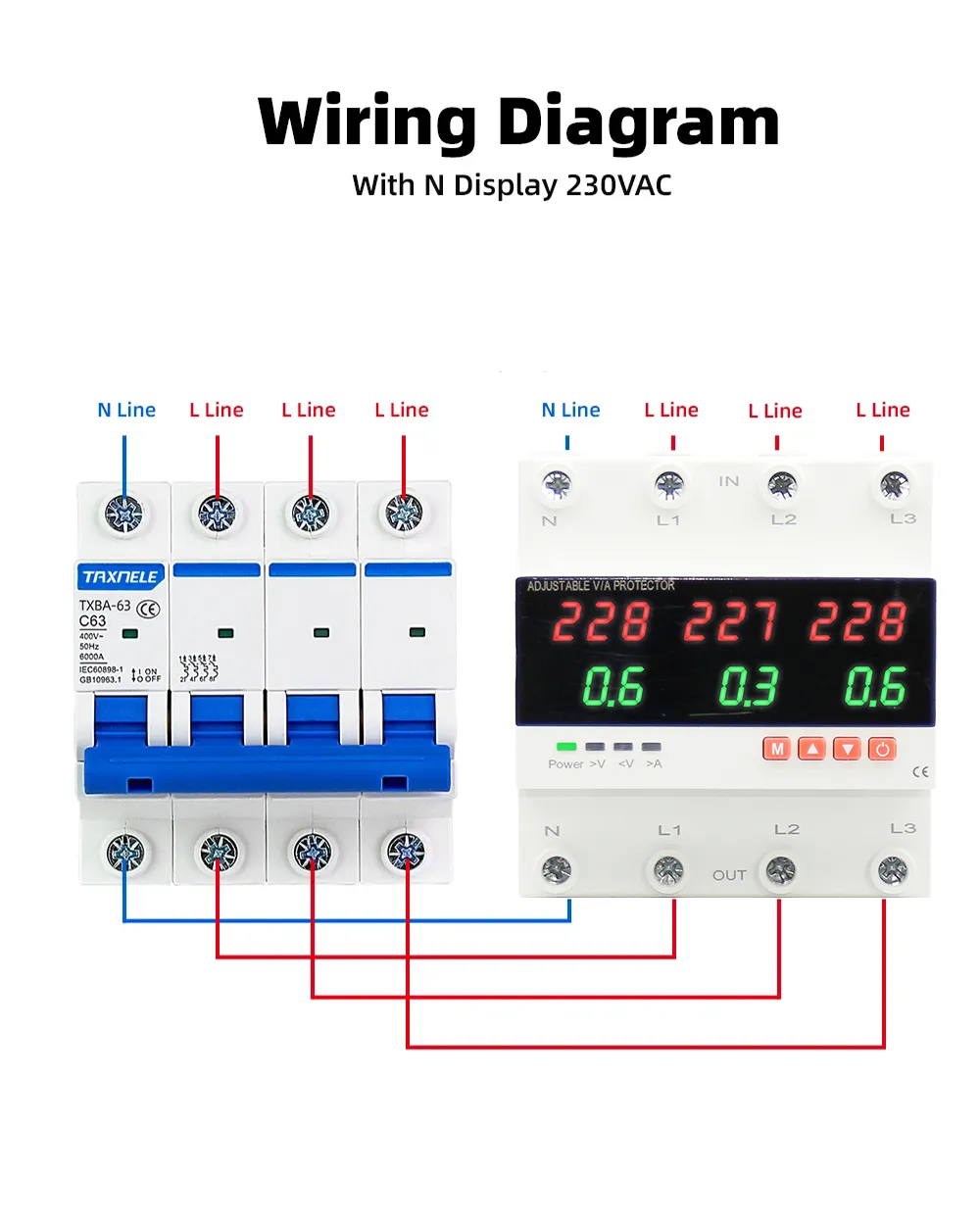 Реле защиты напряжения и тока (3-фазное)
