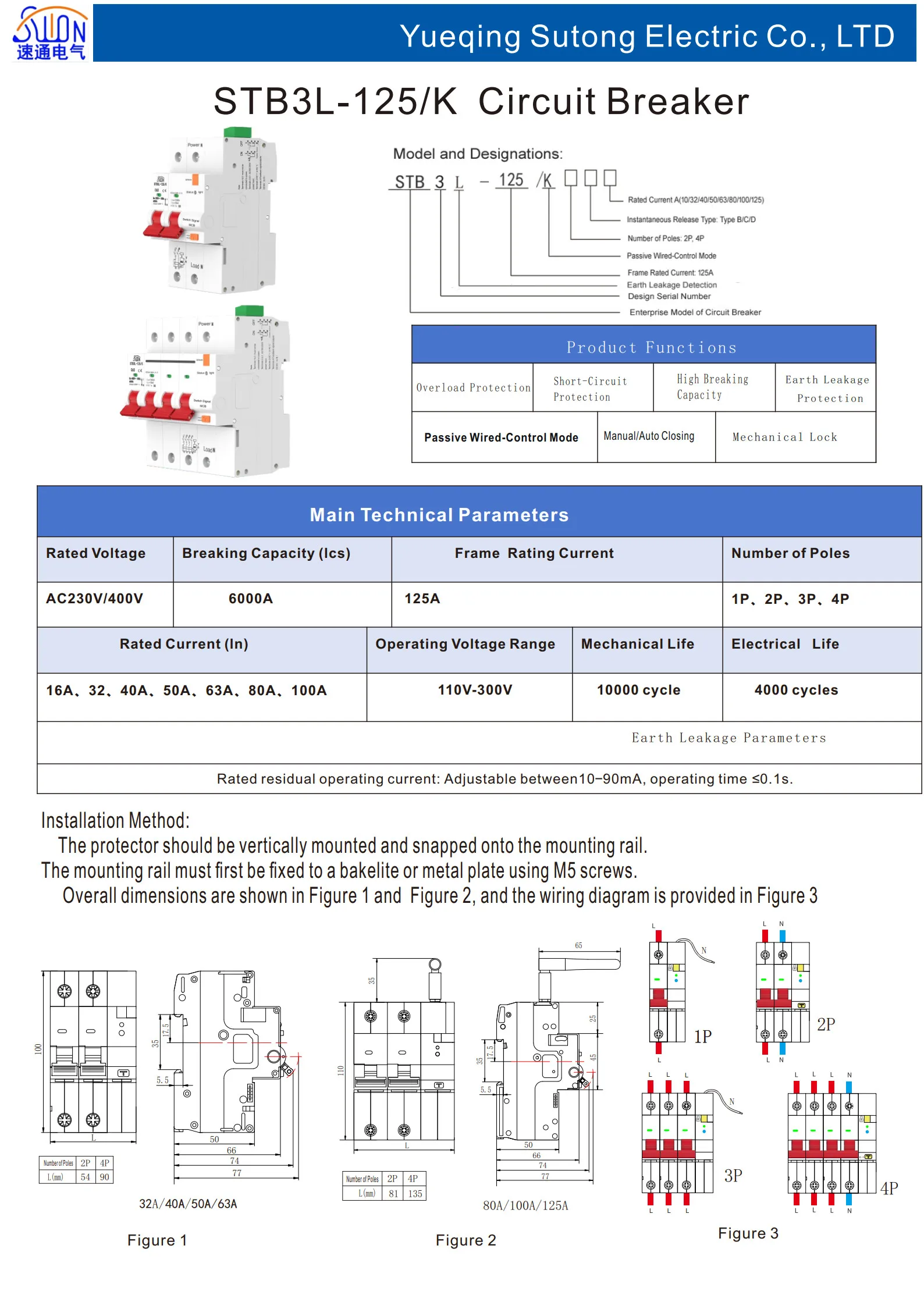 STB3L-125-K средняя версия с проводным управлением и УЗО