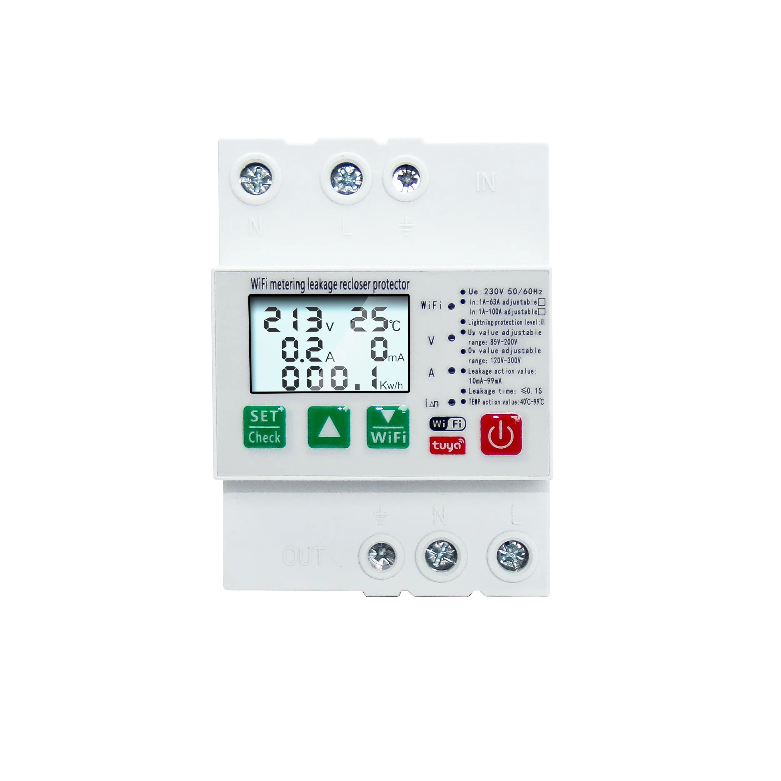 WiFi устройство защиты с УЗО АПВ функцией учета и дисплеем