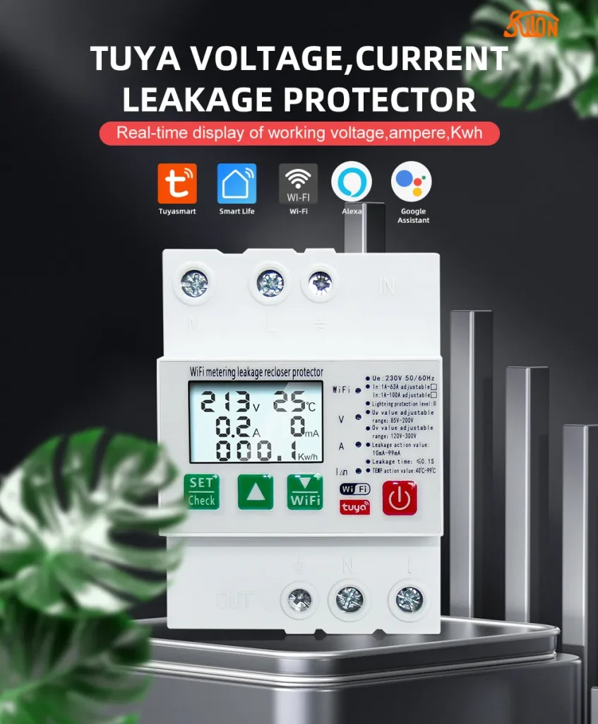 WiFi устройство защиты с УЗО АПВ функцией учета и дисплеем