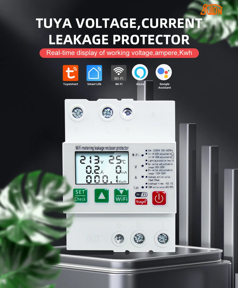 WiFi устройство защиты с УЗО АПВ функцией учета и дисплеем