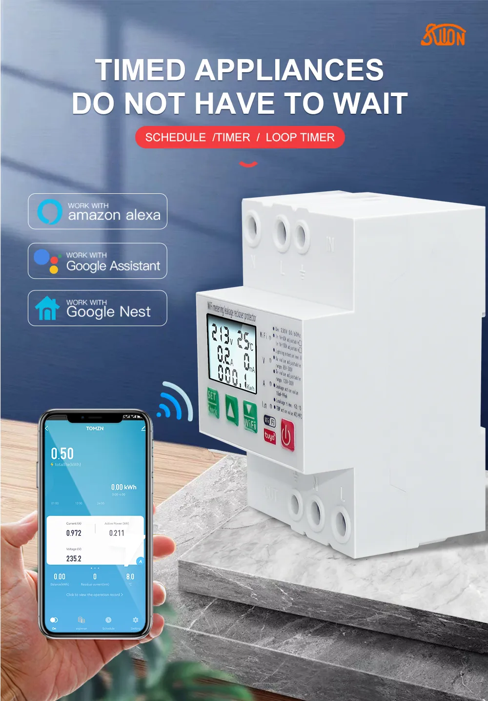 WiFi устройство защиты с УЗО АПВ функцией учета и дисплеем