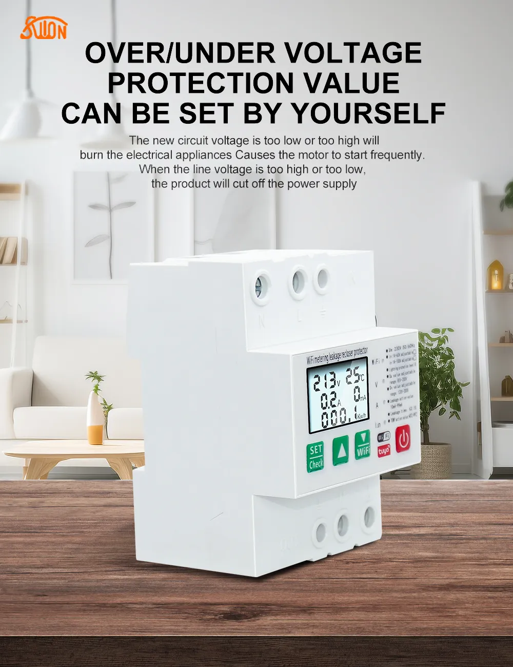 WiFi устройство защиты с УЗО АПВ функцией учета и дисплеем