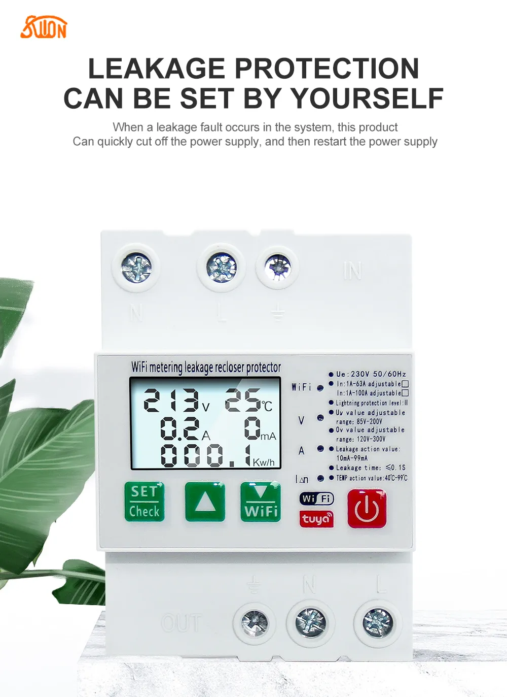 WiFi устройство защиты с УЗО АПВ функцией учета и дисплеем