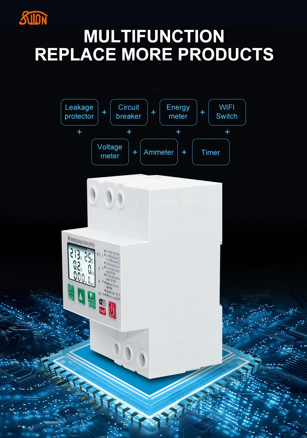 WiFi устройство защиты с УЗО АПВ функцией учета и дисплеем