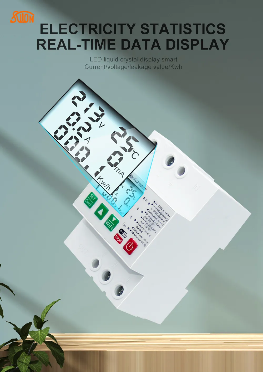 WiFi устройство защиты с УЗО АПВ функцией учета и дисплеем