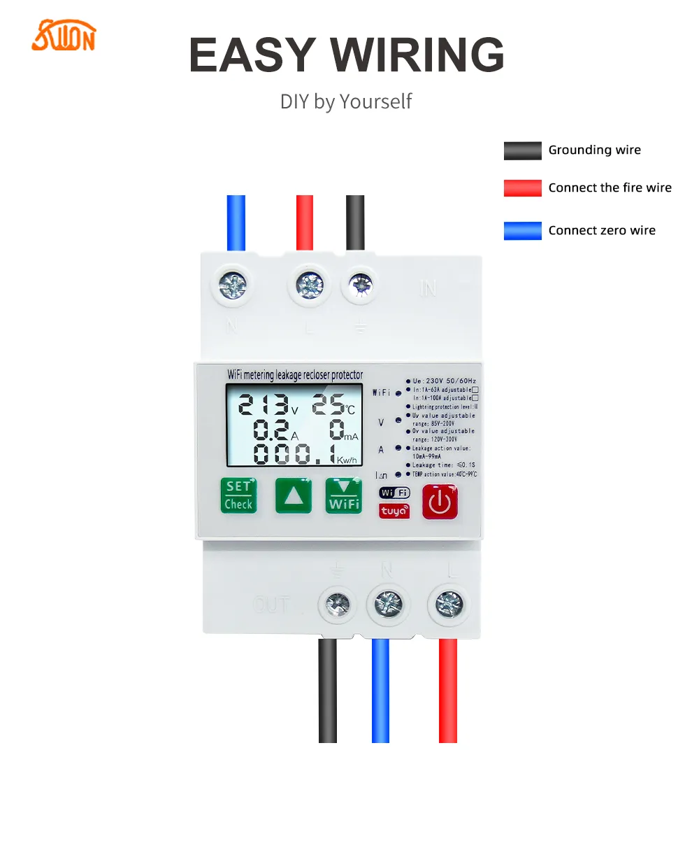 WiFi устройство защиты с УЗО АПВ функцией учета и дисплеем